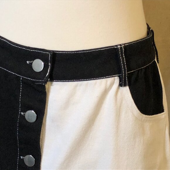 Shein Black White Button Front Denim Skirt L - Picture 3 of 7